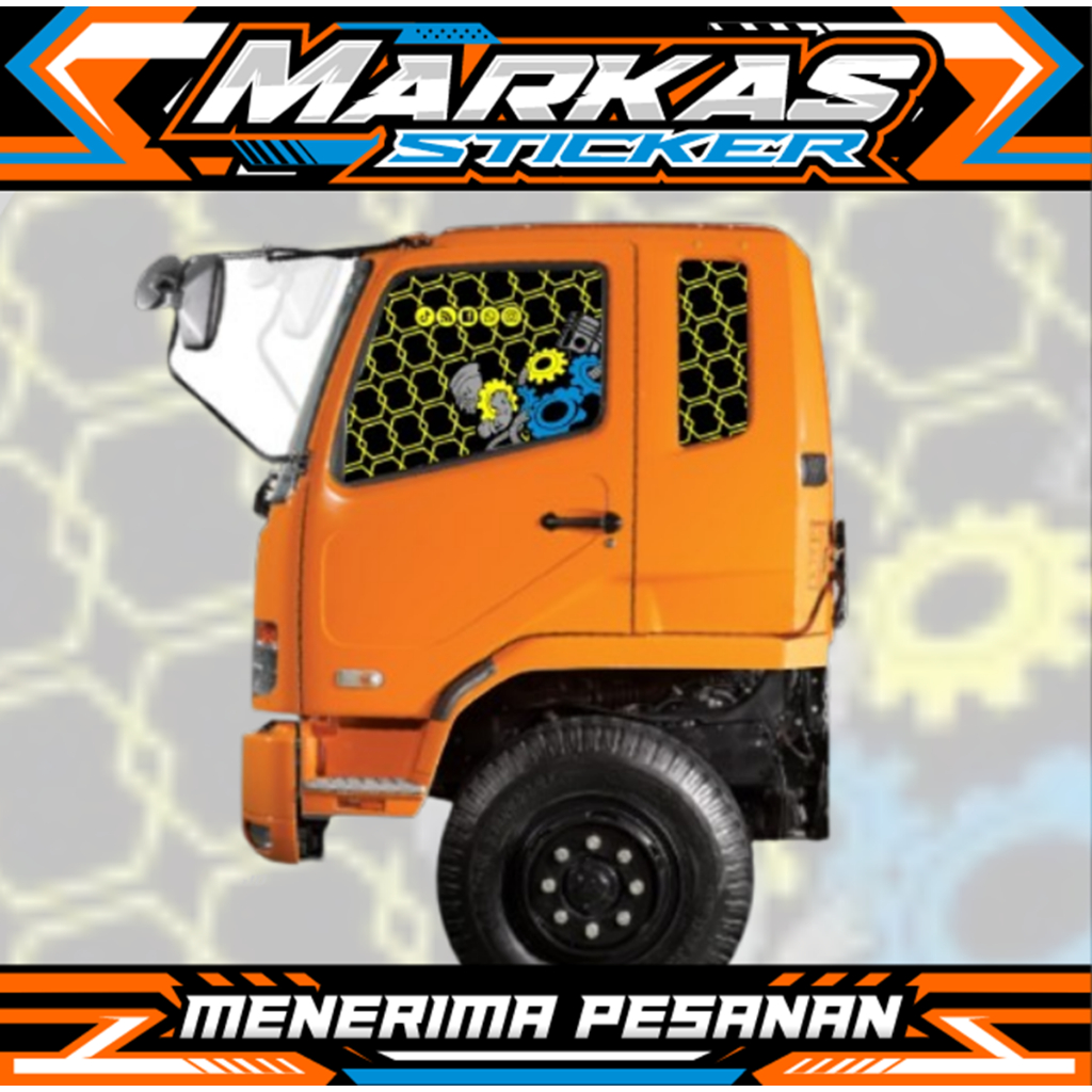 Stiker Oneway Kaca Samping Truk Fuso - Stiker Kaca Samping Tembus Pandang Truk Fuso - Desain Jaring 