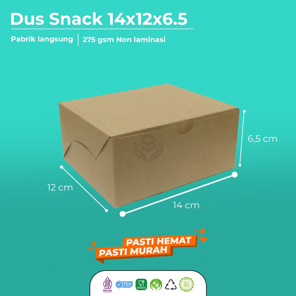 Dus Snack 12x14 Dus Kue Roti Cemilan Kotak Snack 14x12 (B1K1-14X12X6.5)