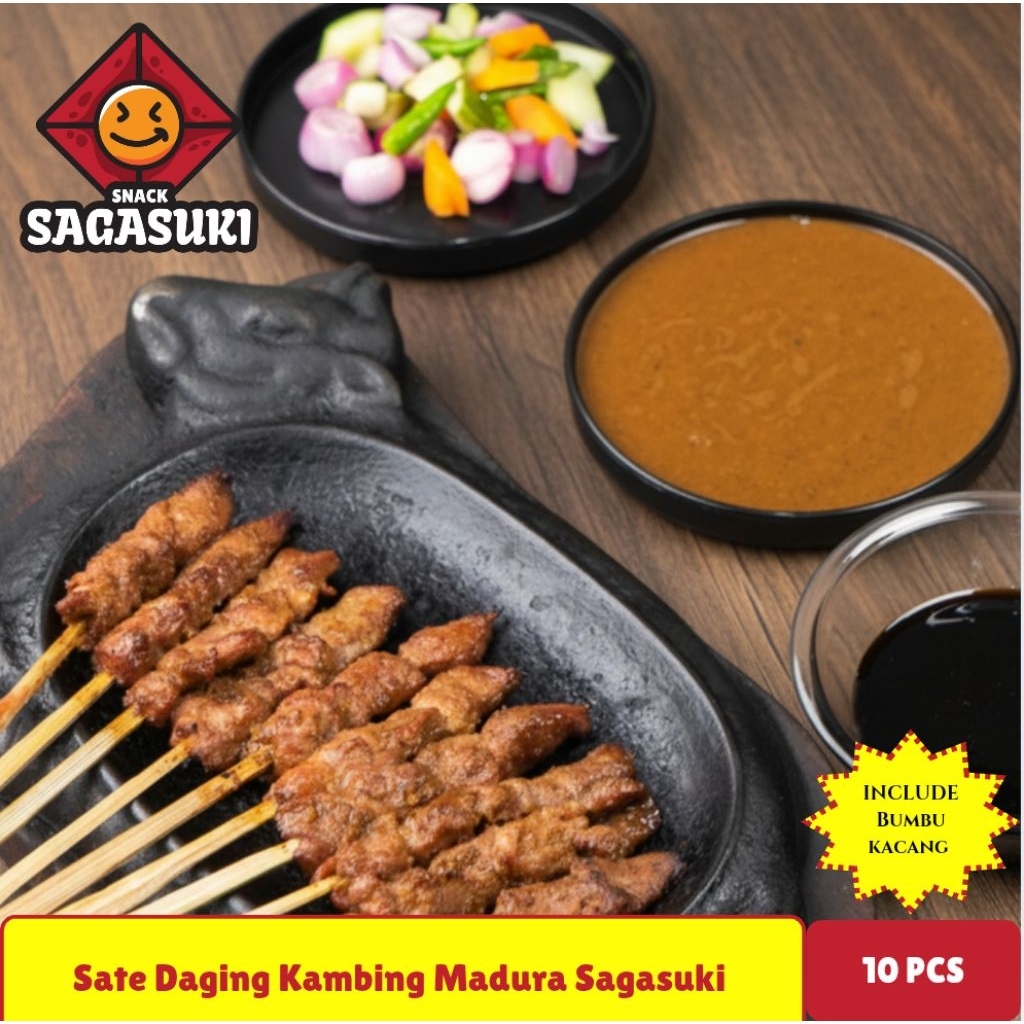 SATE DAGING KAMBING ASLI KHAS MADURA + BUMBU KACANG  [FROZEN - 10 PCS]
