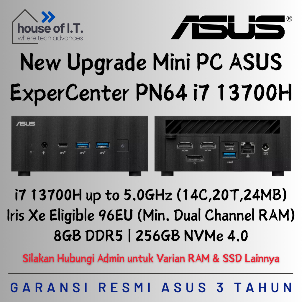 Mini PC ASUS ExpertCenter PN64 i7 13700H - ASUS PN64 i7 13700H - Garansi Resmi 3 Tahun - ASUS NUC i7
