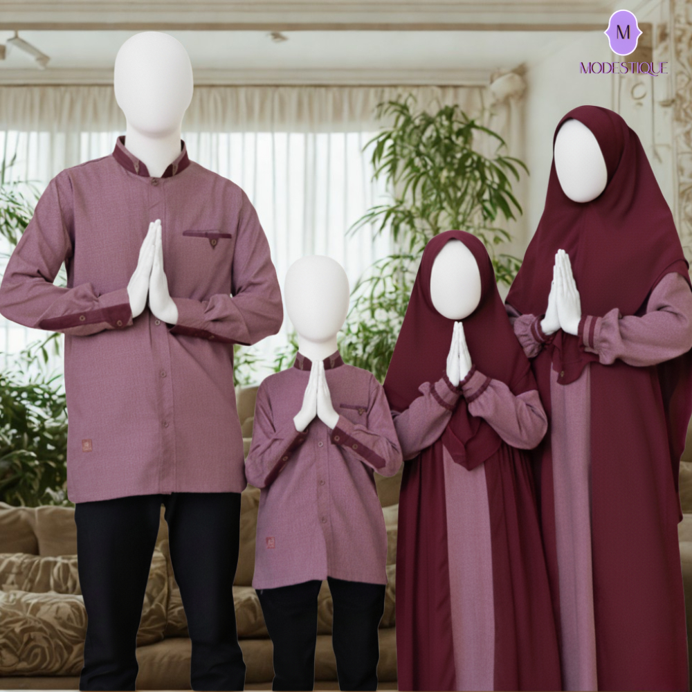 Baju Sarimbit Keluarga Madina Maroon Terbaru Fashion Busana Muslim Family Set Lebaran Bahan Premium
