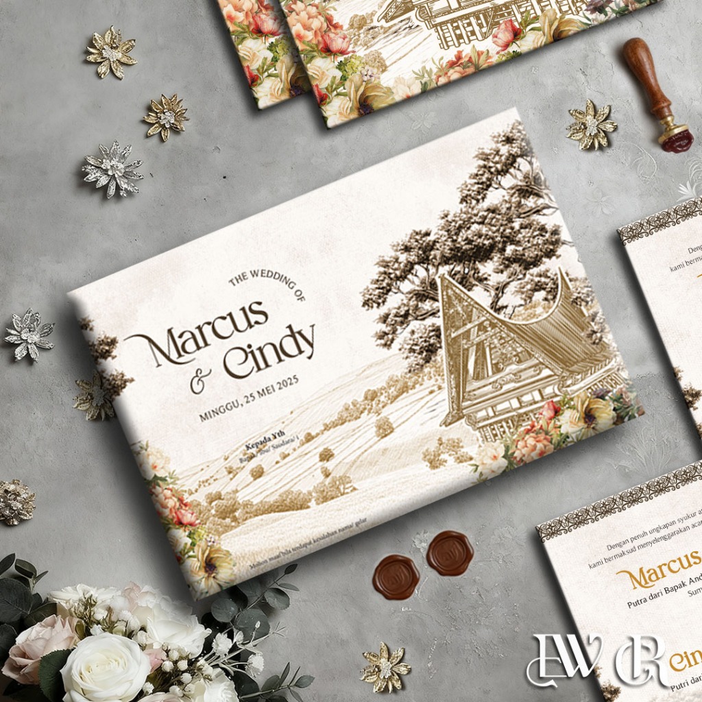 UNDANGAN PERNIKAHAN BLANGKO HARDCOVER + AMPLOP TEMA ADAT BATAK VINTAGE ELEGAN MURAH HARD COVER FREE 