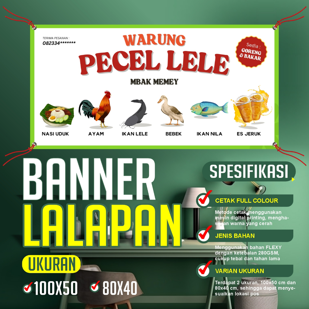 Banner Warung Lalapan, Warung Pecel Lele, Banner UMKM