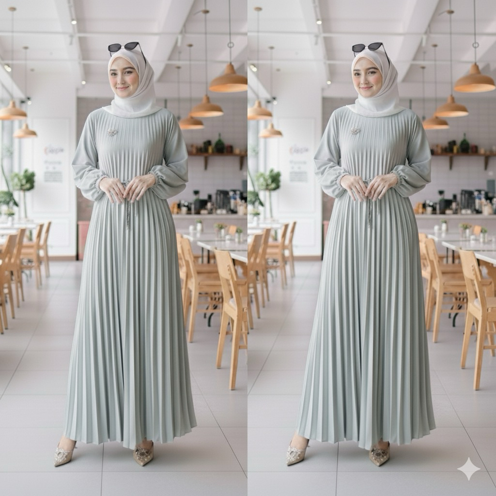 Yasmin #3 – Gamis Plisket Hyget Premium / Gamis Plisket Muslimah /  Gamis Plisket Premium