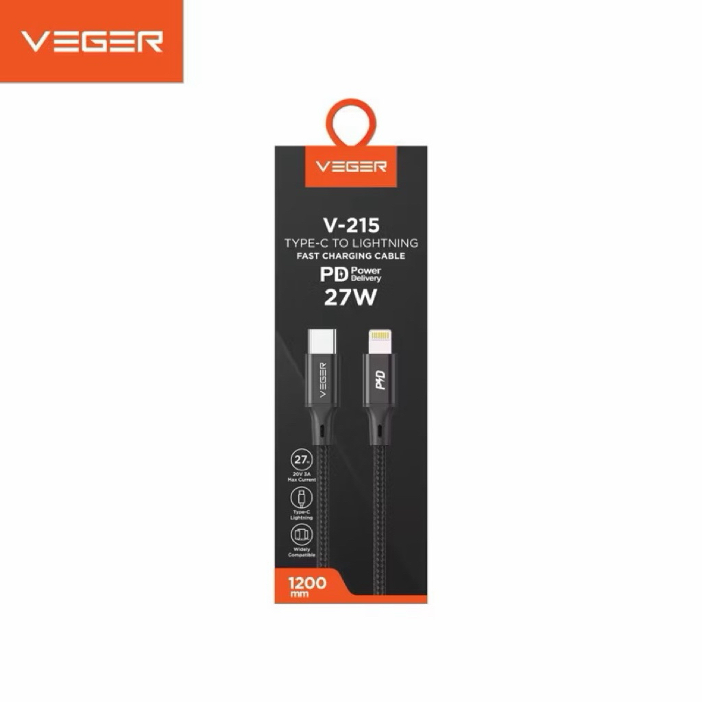 Kabel VEGER V215 USB-C to LIGHTNING / Kabel data VEGER V215 27W PD TYPE C to LIGHTNING Fast charging