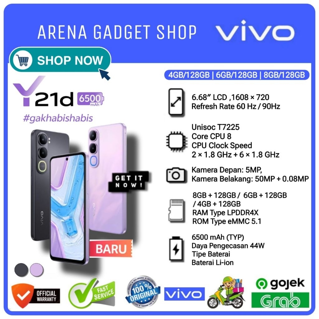 Vivo Y21d Ram 4/128GB 6/128GB 8/128GB | 6500mAh | IP68/69/69+ | 50MP Kamera Underwater - New Garansi
