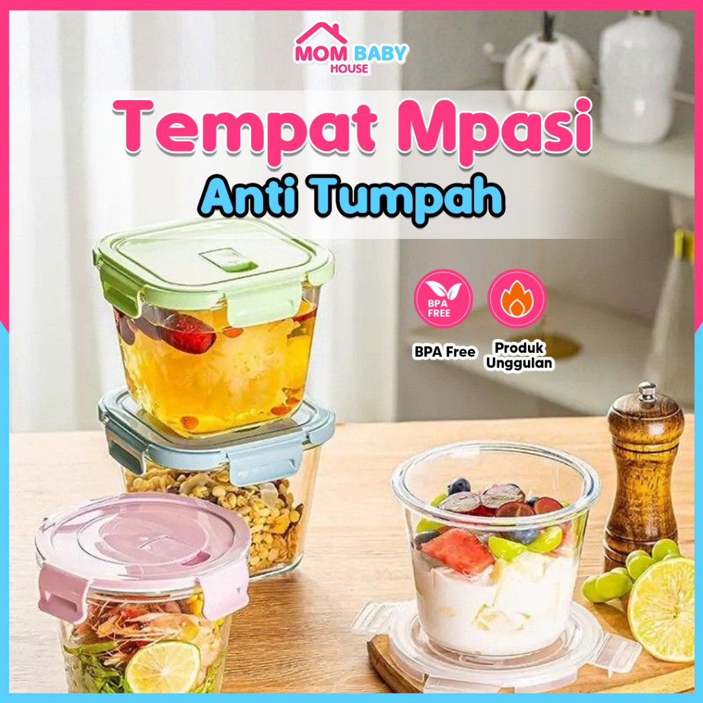 Peralatan Makan Bayi Tempat MPASI Anti Tumpah Tempat Makan Bayi Kontainer Kaca Wadah Snack Mpasi Tah