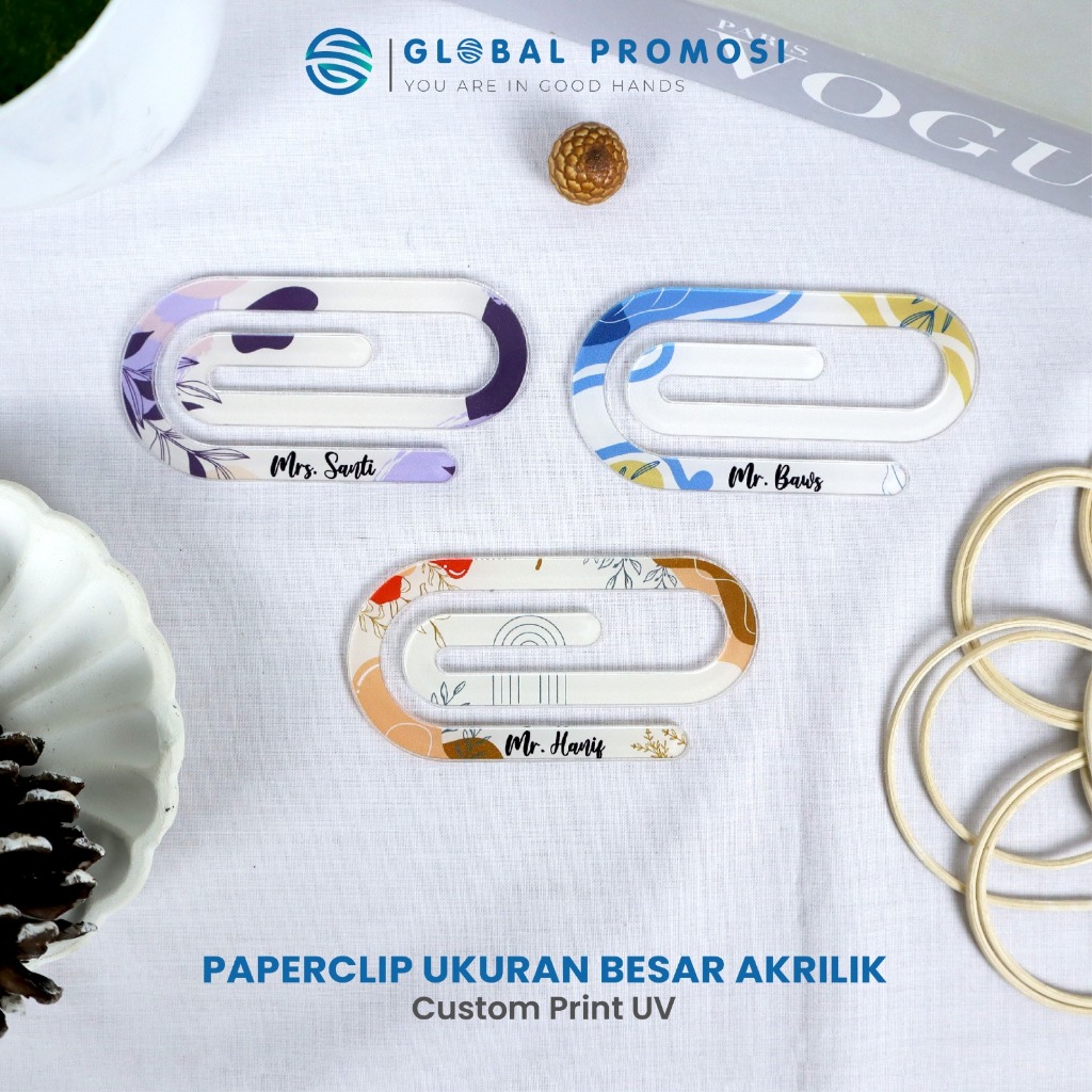 TANPA PO PaperClip Ukuran Besar Akrilik Custom Nama Cetak Uv Print  Motif Kertas Paperclip