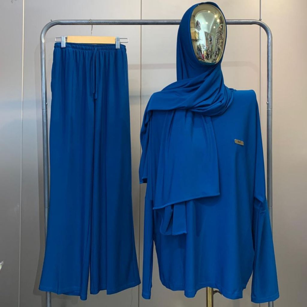 LUXIERA – Tahira Set Hijab Wanita Jersey Lengan Panjang + Celana Panjang Flowy