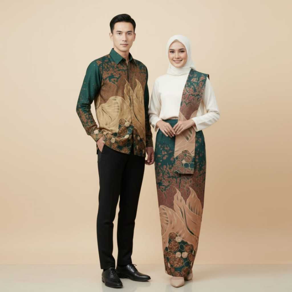 Couple Set Kemeja Batik dan Rok Span Motif Batu Hijau Emerald by Nuansa Batiku