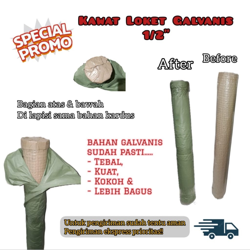 Kawat loket putih 1/2" Galvanis tinggi 90cm untuk bikin kandang burung ayam