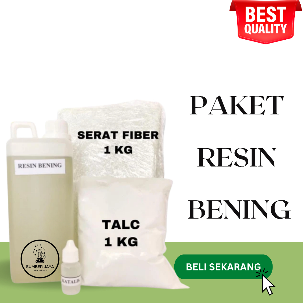 PAKET Resin Bening ( RESIN BENING 1 KG + SERAT FIBER 1 KG + KATALIS 20 GR + TALC 1 KG)
