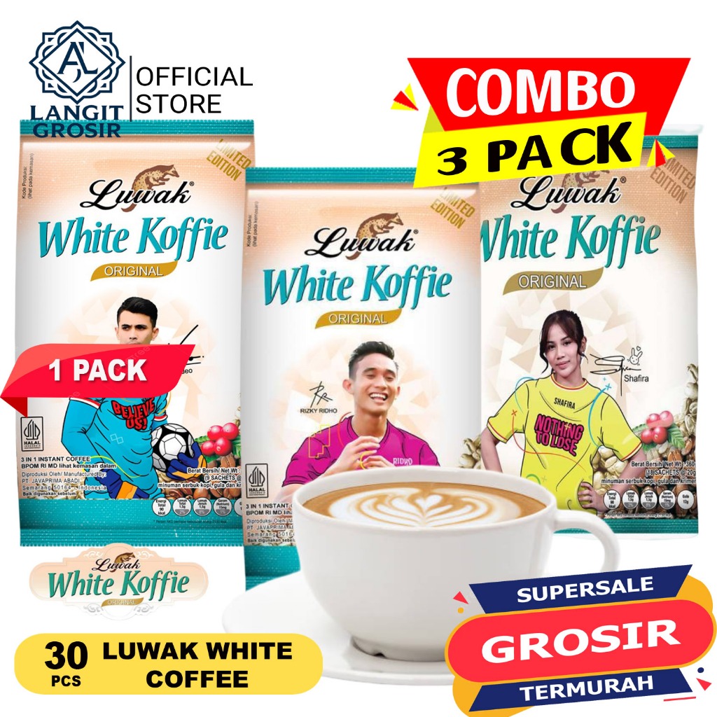 PAKET 3 PACK Kopi Luwak White Coffee 30pcs / Luwak White Koffie 1 Pack isi 10pcs x 3