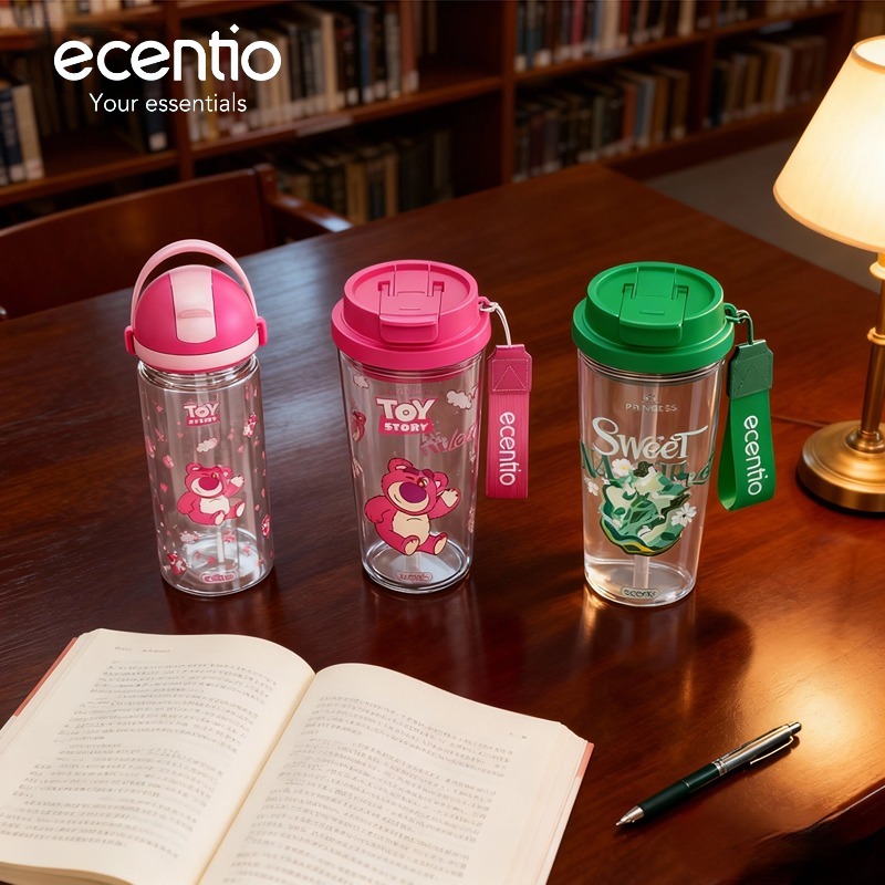 ecentio Botol minum anak plastik Disney Lotso BPA Free Estetik pink lucu Botol Sekolah Ringan Tahan 