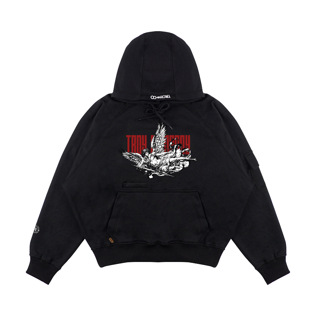 Troy Company Boxy Arm Pocket Hoodie Layed Ang - Hoodie Boxy Hitam BAPH 3401