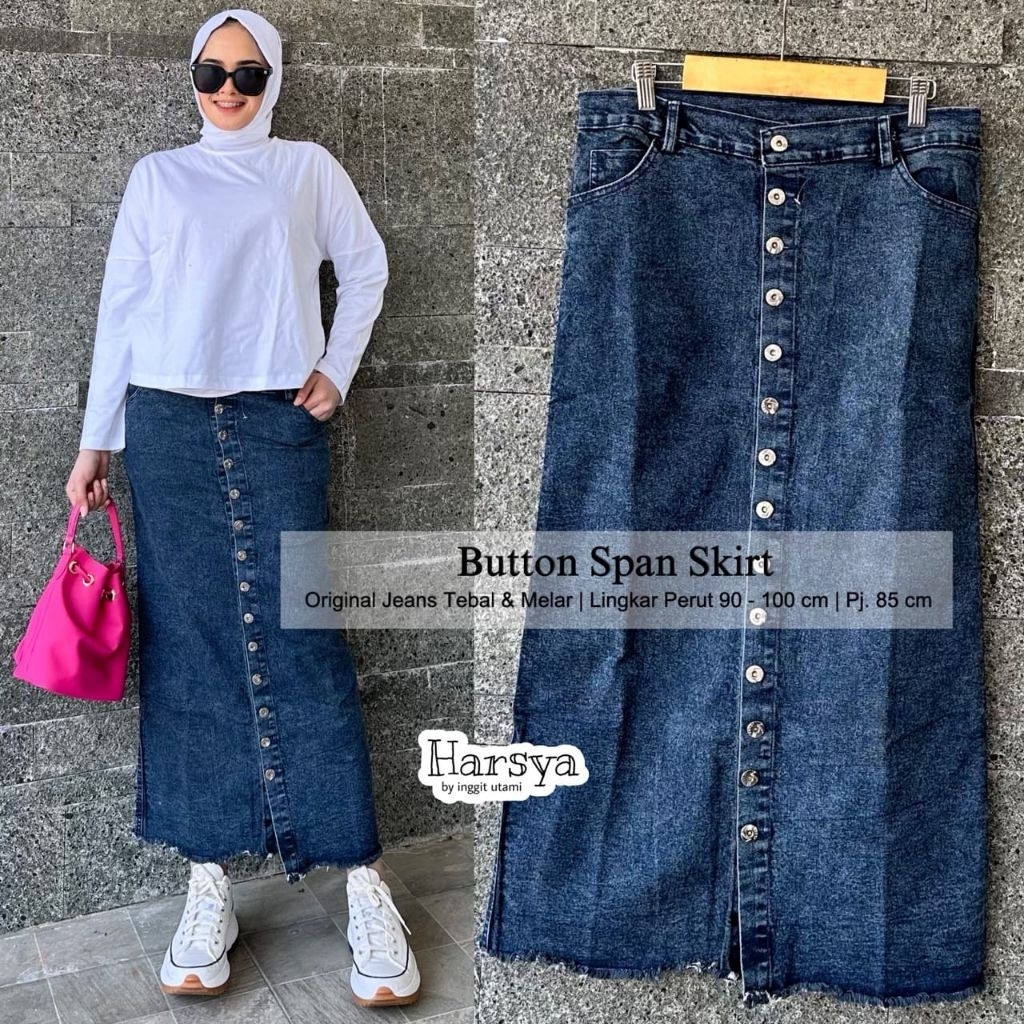 BUTTON SPAN SKIRT (ROK SPAN PANJANG JEANS) HARSYA