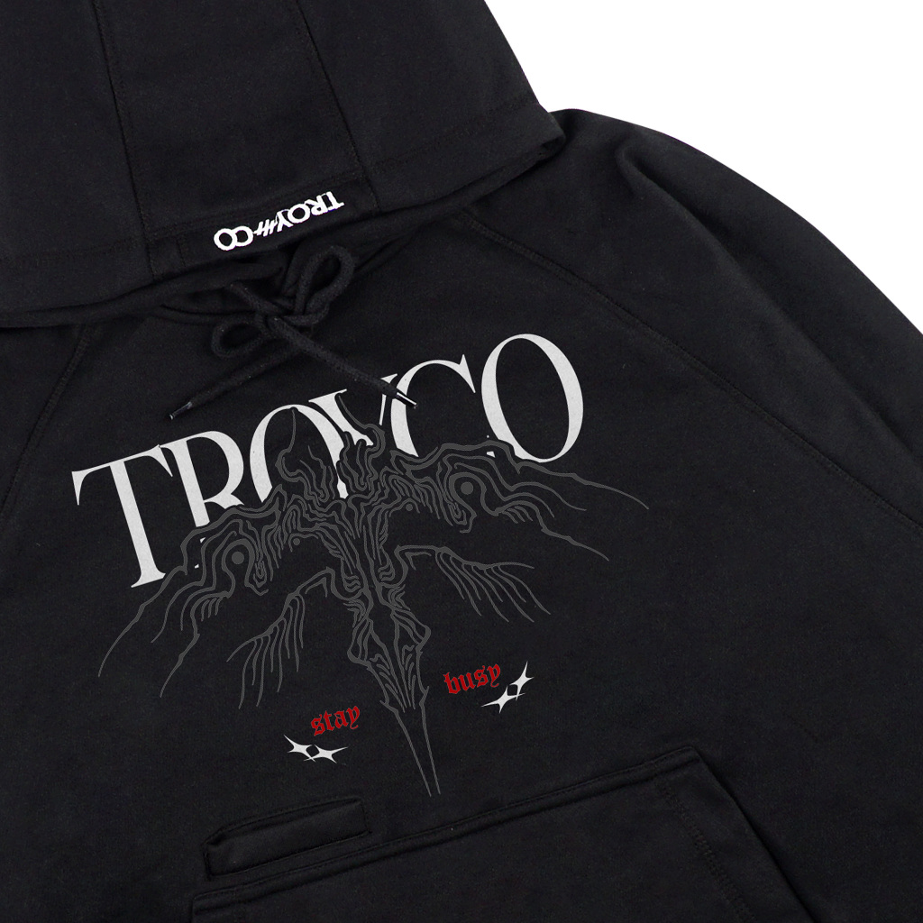 Troy Company Boxy Arm Pocket Hoodie Shadow Hustle - Hoodie Boxy Hitam BAPH 3403