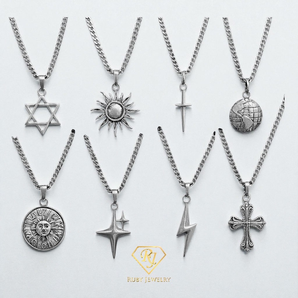 Kalung Smile Necklace Cross Galaxy Star Bintang Pendant Korea Style Perak Silver Pria Wanita