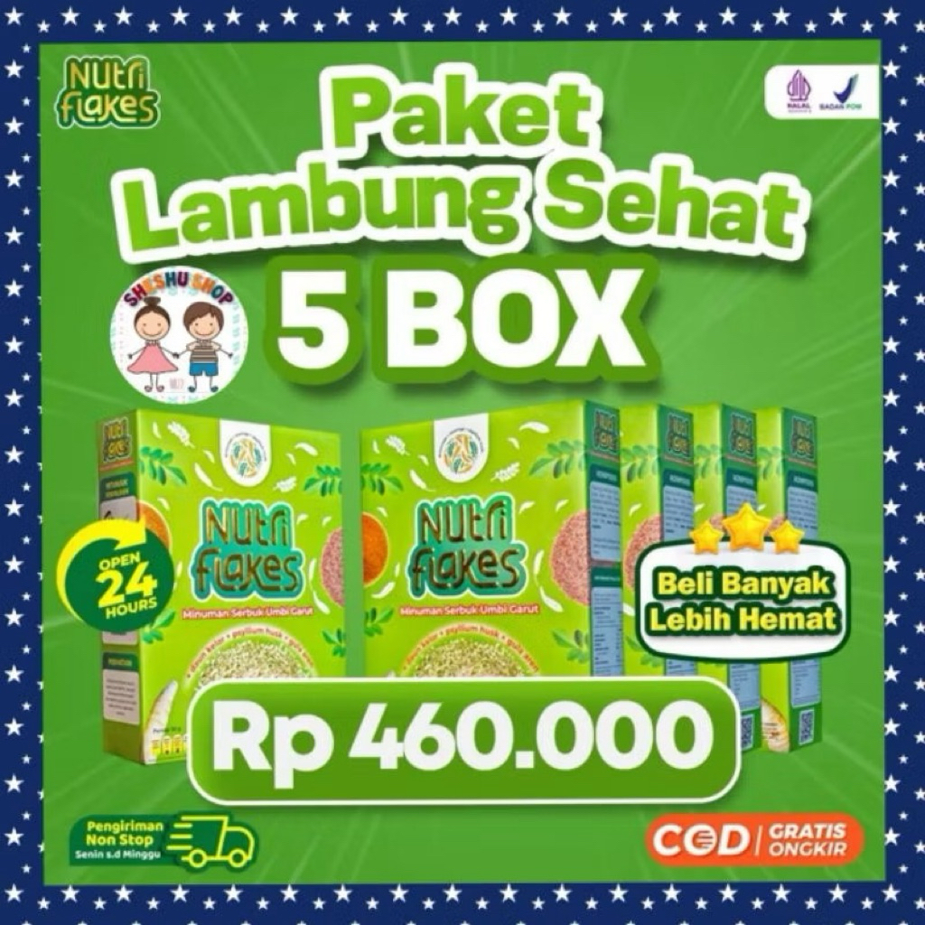 READY MEDAN PAKET 5 BOX NUTRIFLAKES ORIGINAL SEREAL MINUMAN SERBUK UMBI GARUT ATASI MAAG GERD ASLAM