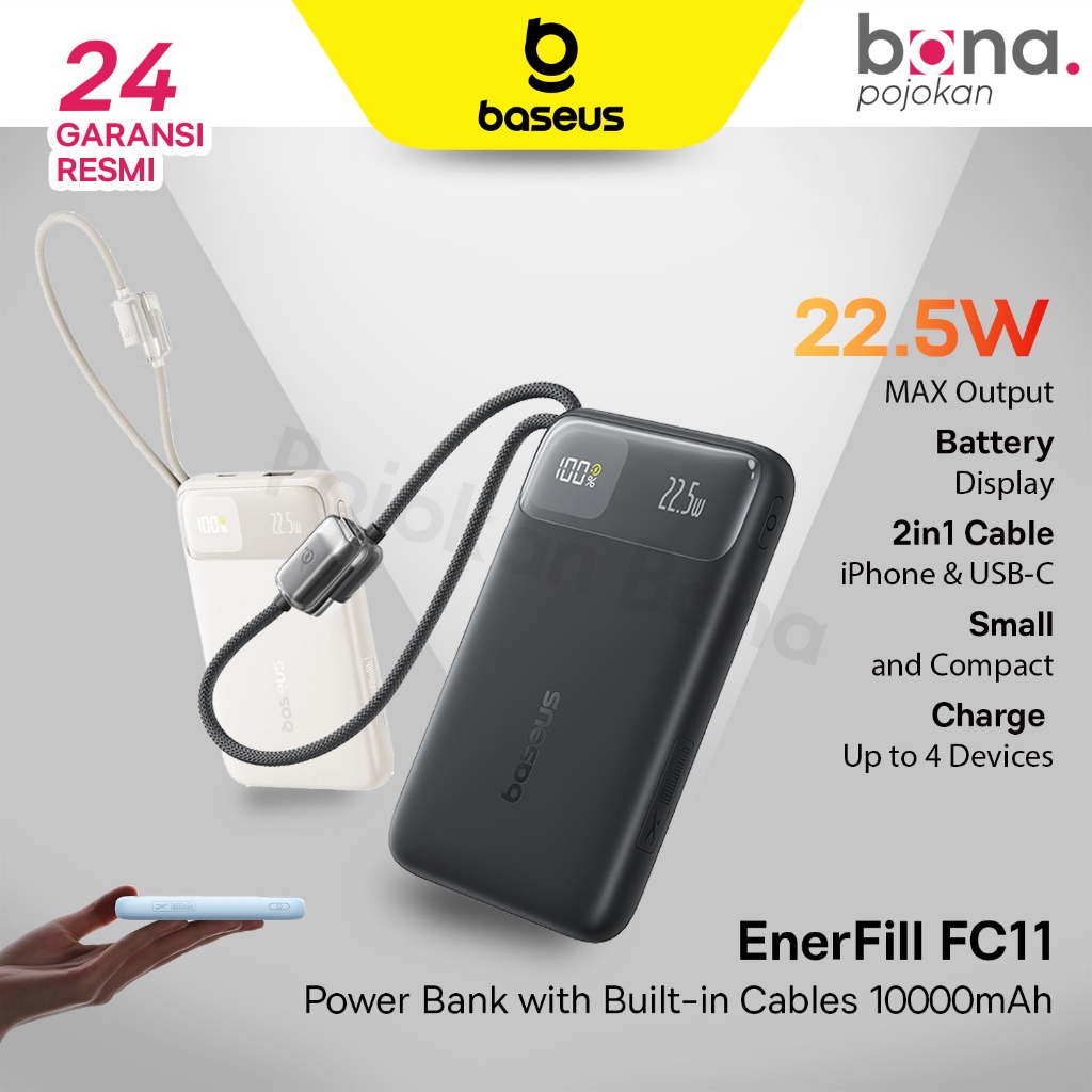 Baseus EnerFill Powerbank FC11 10000mAh Fast Charge 22.5W Digital Display Dual Build in Kabel