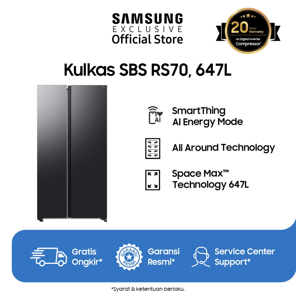 Samsung Kulkas Side by Side AI 647L | RS70F65QNFSE | Hitam / Black Doi