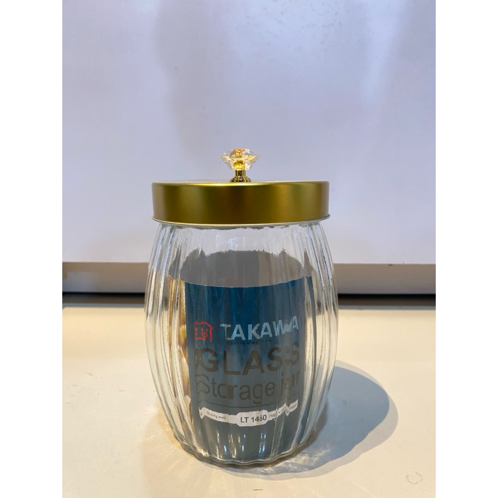 Toples Kaca Besar TAKAWA 1450ml + Toples Kaca Motif Garis Tutup Kristal