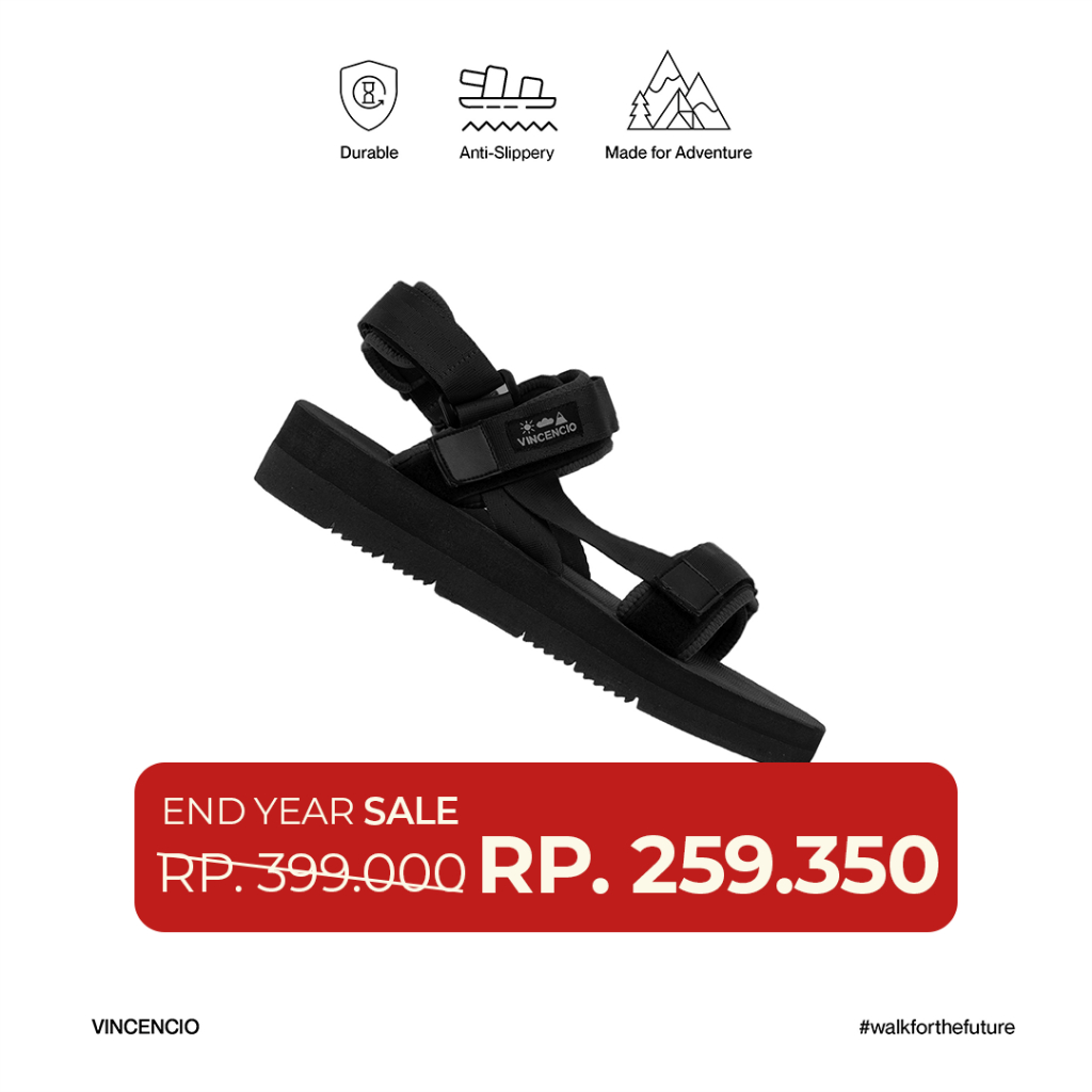 Vincencio - NIHON - Triple Black | Sandal Traveling Pria | Sandal Traveling Wanita