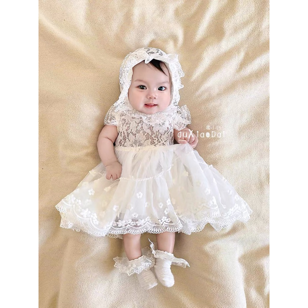 LIZIQINA - Dazline Dress White Baby Girl | Dress Putih Bayi Perempuan Aqiqah Pesta Lebaran Photoshoo