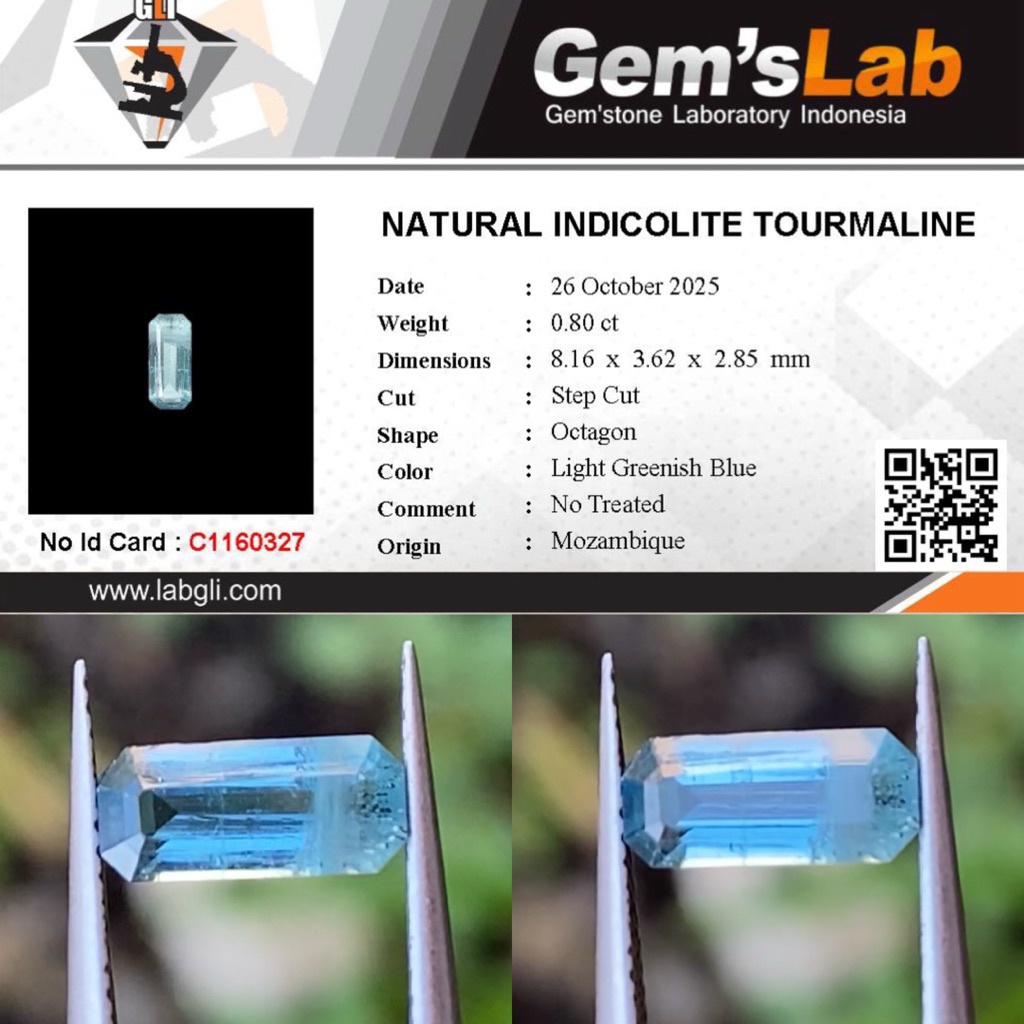 0,80 cts Natural Seafoam Color Indicolite Tourmaline origin Mozambique No Treatment Memo GLI