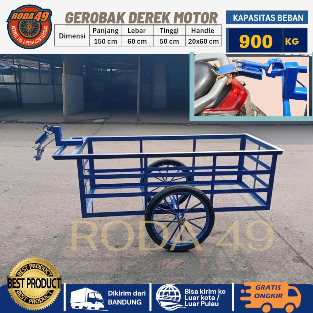 Gerobak Tarik motor / crane BARROW / Gerobak derek multifungsi ukuran 150x60x50 cm