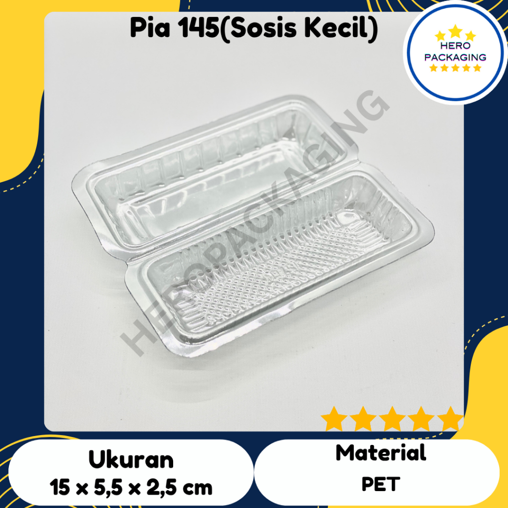 Mika Sosis Kecil Pia 145 (ISI 100 PCS) Mika PET Tray Kue Packaging / Sushi / Donat / Hotdog / Corndo