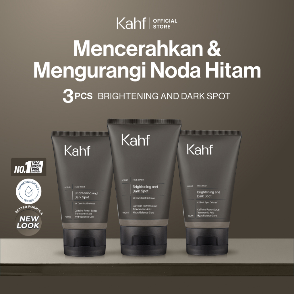 Triple Pack Kahf Face Wash Brightening and Dark Spot Scrub 100 ml - 3 pcs Sabun Cuci Muka Pria Anti 