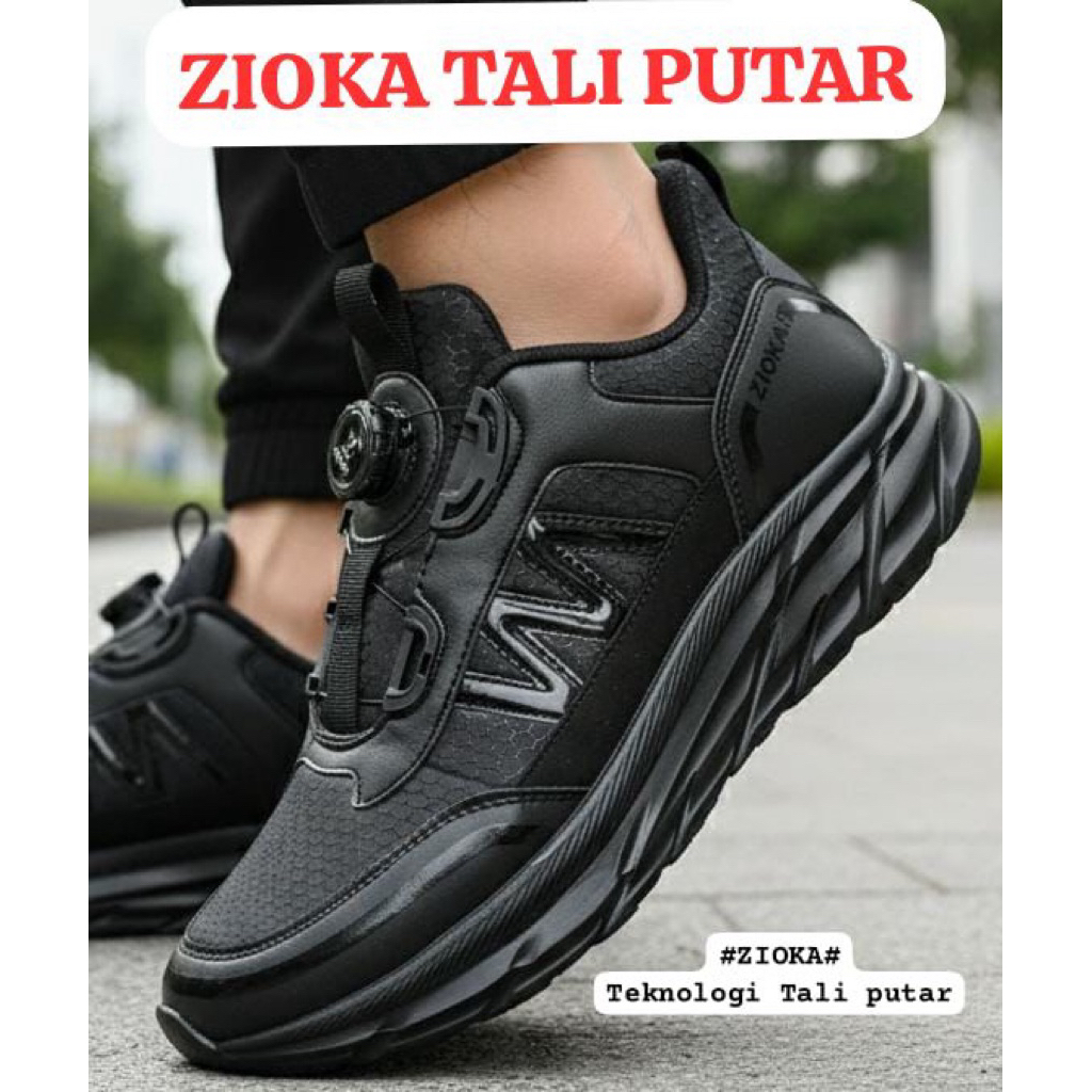 Sepatu zioka tali putar black one sepatu hitam sistem tali putar