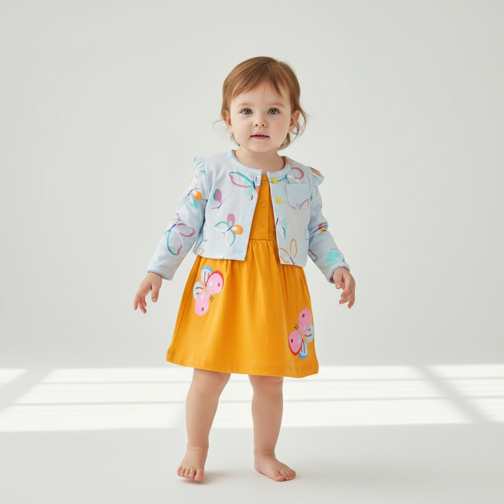 CIRCLEKID.ID Dress Anak Import Baby Ala Korea Kekinian 2 in 1 Bahan Katun Combed Newborn Hingga 2 Ta