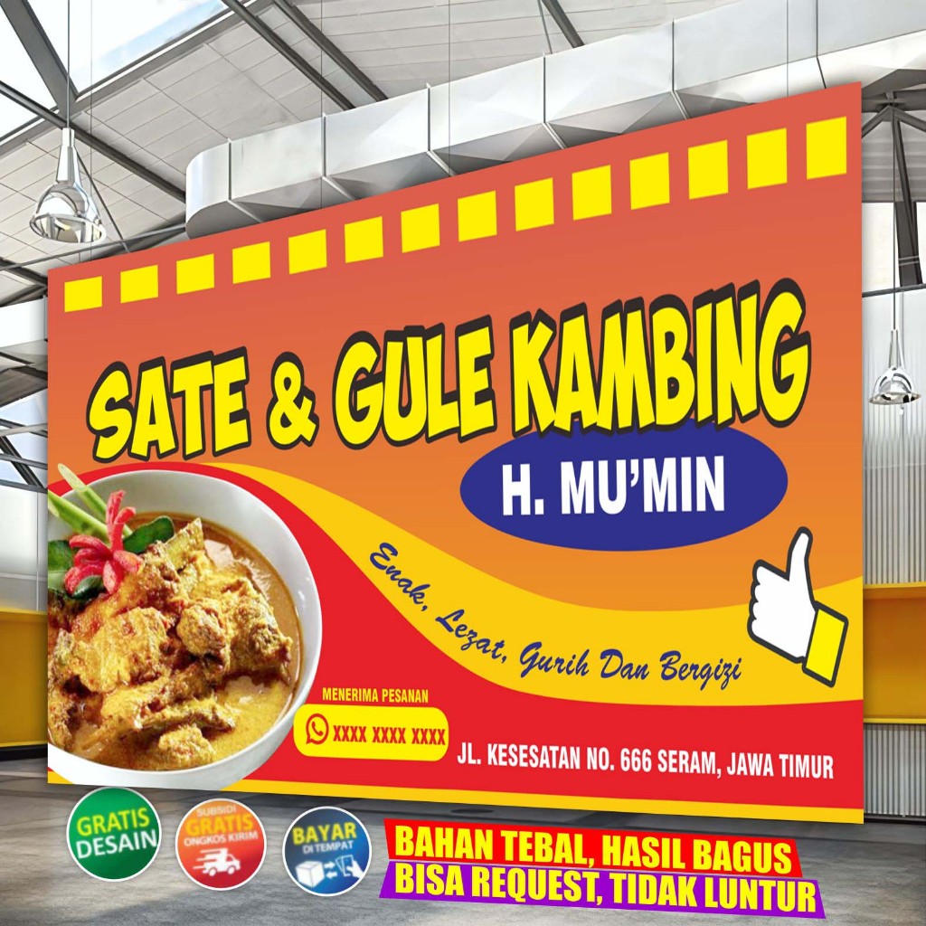 Spanduk Banner Warung sate dan gula kambing sapi terlaris terdekat