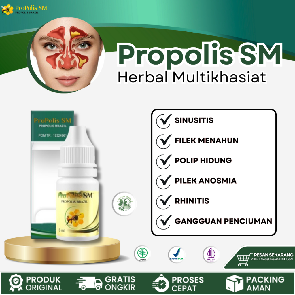 Propolis SM Obat Herbal Sinusitis Polip Hidung Pilek Anosmia Rhinitis Gangguan Penciuman Sudah BPOM