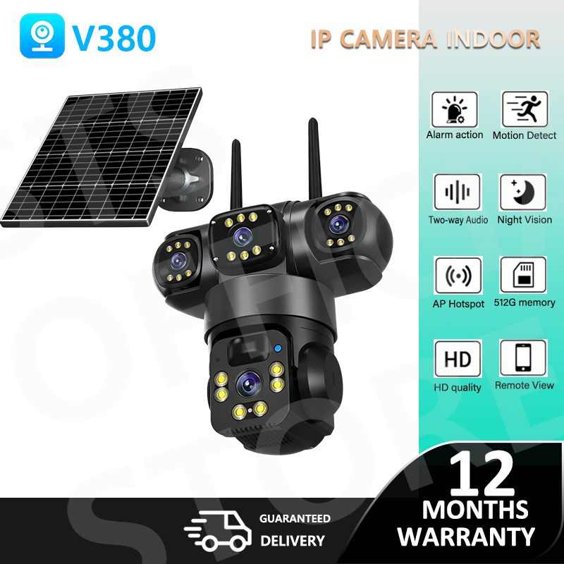 CCTV 3 lensa Solar outdoor V380 PRO WIFI/4G 8MP HD camera PTZ Night vision Two-Way Audio
