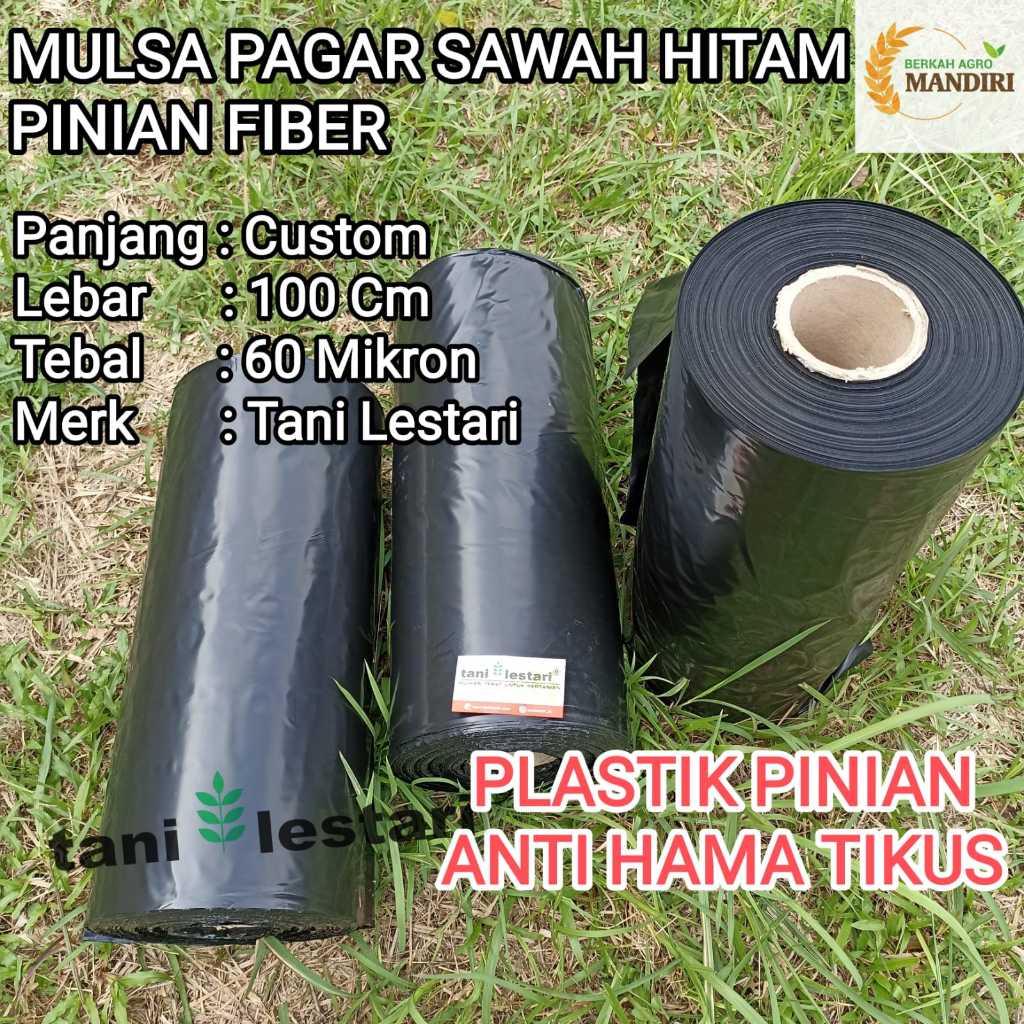 PLASTIK MULSA PENGGANTI PAGAR SAWAH HITAM PINIAN FIBER ANTI HAMA TIKUS ECERAN METERAN TEBAL 60 MIKRO