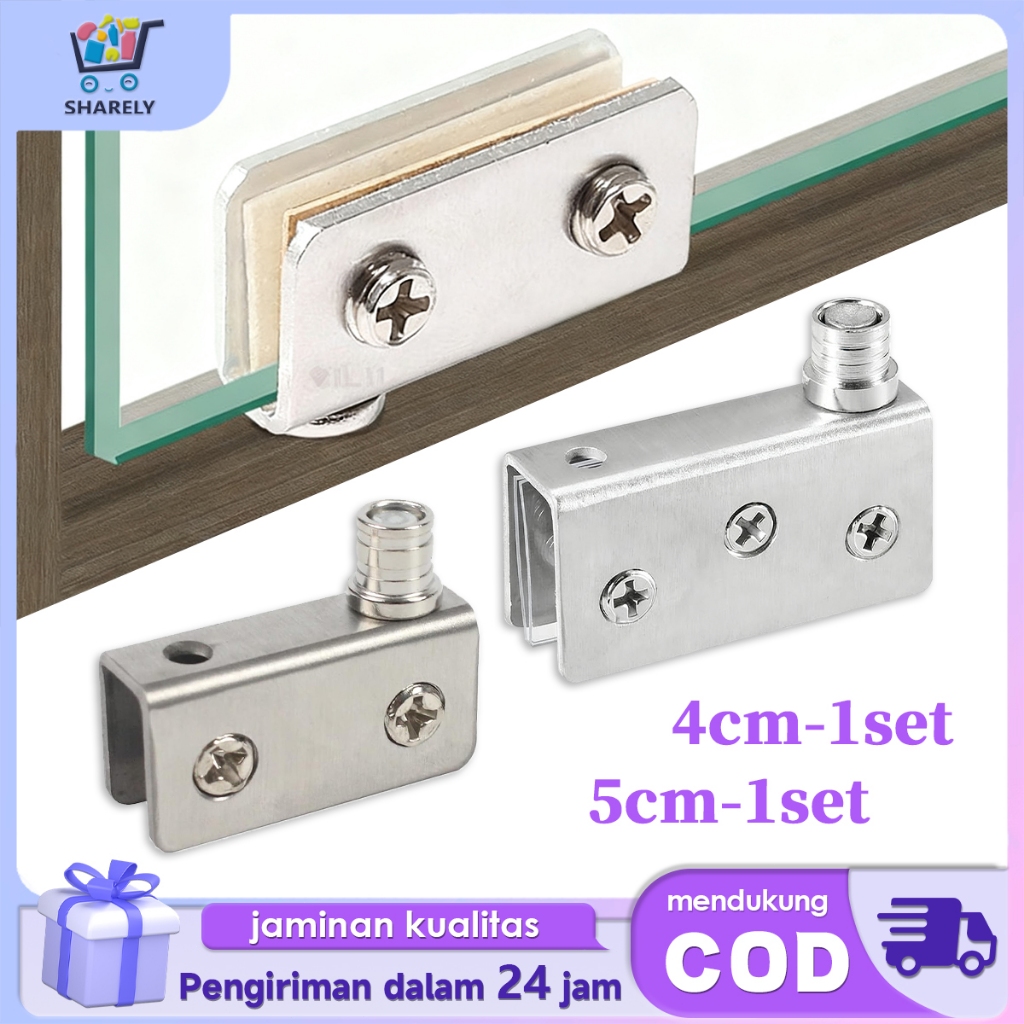 Engsel Jepit Pintu Kaca 1 Pasang Engsel Pintu Lemari Kaca Pivot Pintu Kaca Stainless Steel