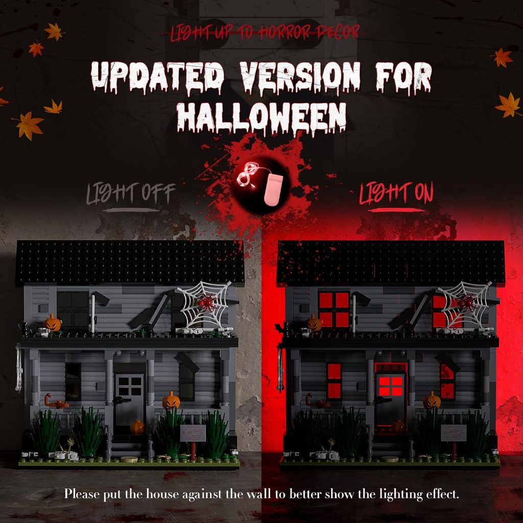 Horror Movie Figure & Haunted House Building Blocks Kits with Led Light for Halloween Decor Compatib