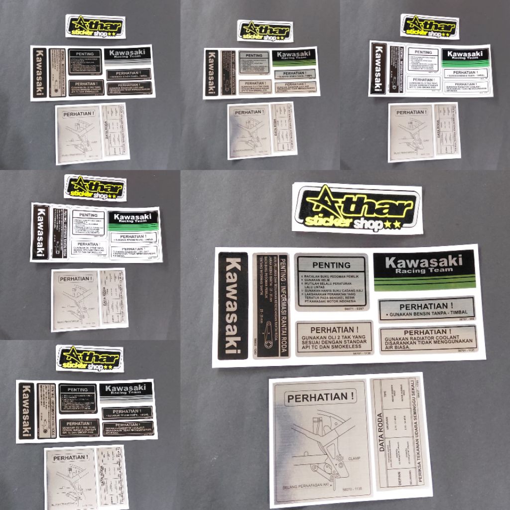 stiker striping label detail tangki informasi ban  perhatian ninja S R RR New 250 mono fi RR Old sti