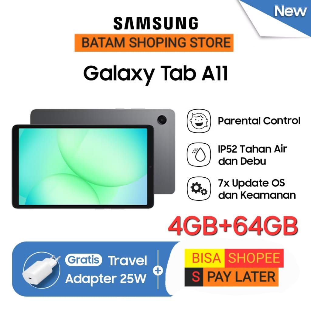 SAMSUNG TAB A11 4GB + 64GB ( BISA KARTU ) IP52 51000 mAh Garansi Resmi