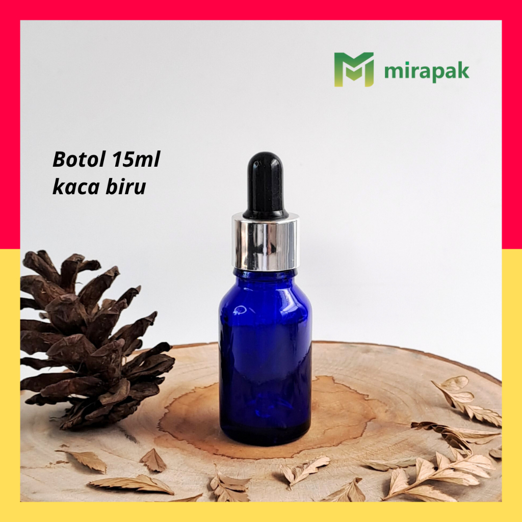 BOTOL PIPET 15ML BIRU KACA TEBAL - RING SILVER KARET HITAM - SERUM KOSMETIK SKINCARE - R18SILVER KAR