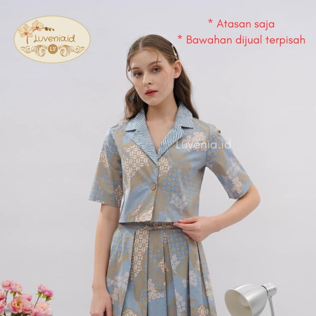 Outer Blazer Batik Wanita 316 ICE BLUE - Batik Modern / Batik Jumbo / Couple Batik / Seragam Batik /