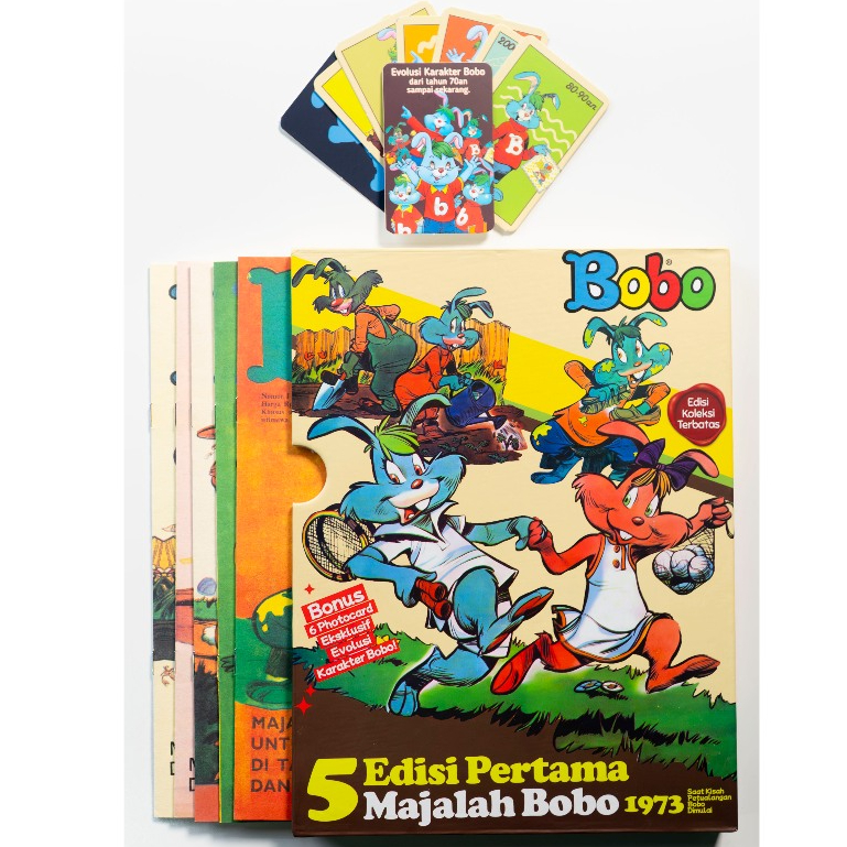 [BUNDLING] - Koleksi 5 Edisi Pertama Majalah Bobo Tahun 1973 + Lanyard + Keychain Bobo "B"+ Sticker 