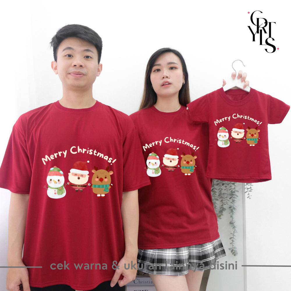 Carotyles Baju Atasan Kaos 3 NATAL Couple Keluarga Family Wanita Anak Perempuan Laki Laki