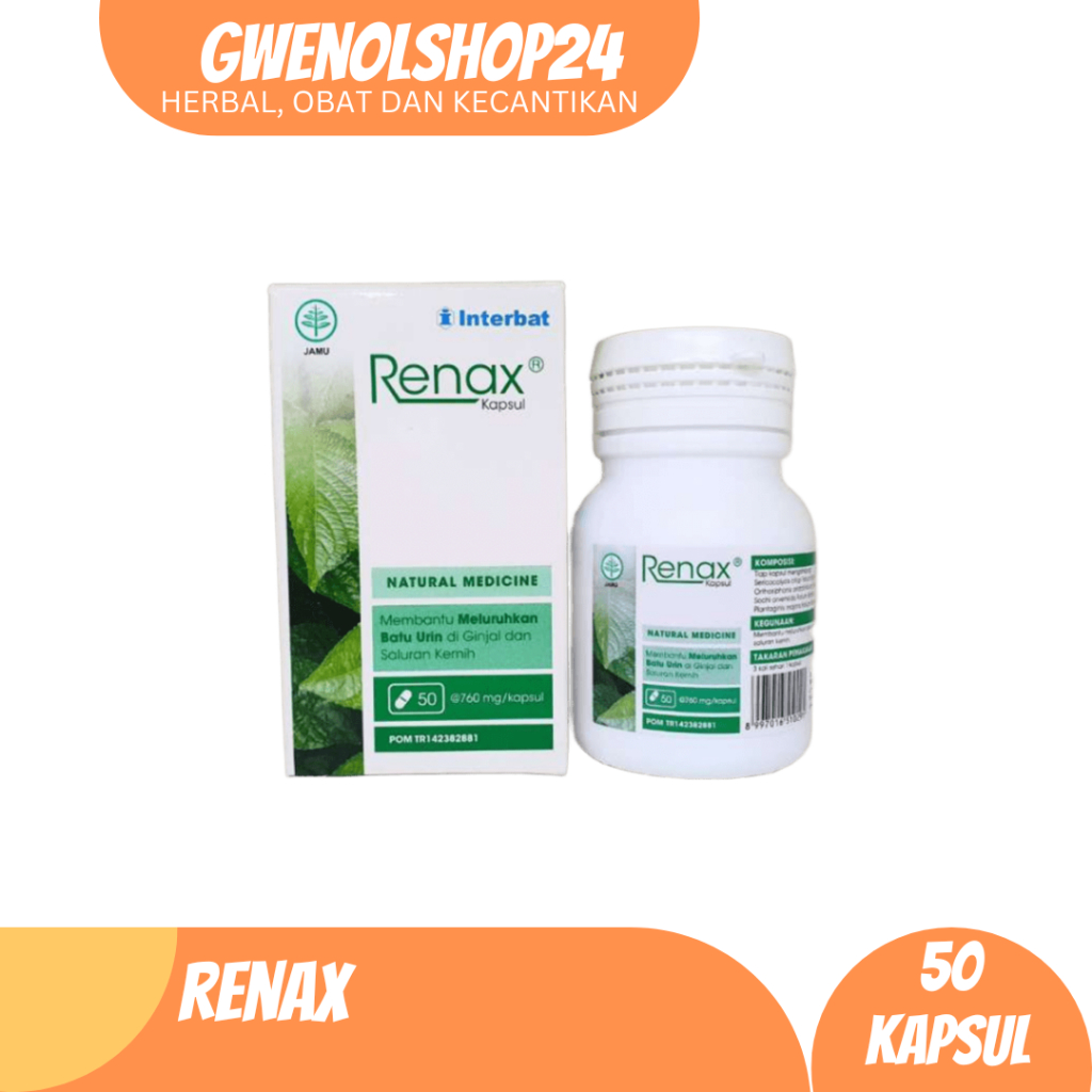 Renax 50's Kapsul Interbat | Obat Batu Empedu / Obat Batu Ginjal / Obat Batu Urin / Obat Kencing Bat