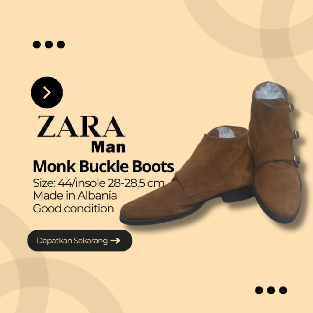 Zara Man Brown Suede Monk Buckle Boots