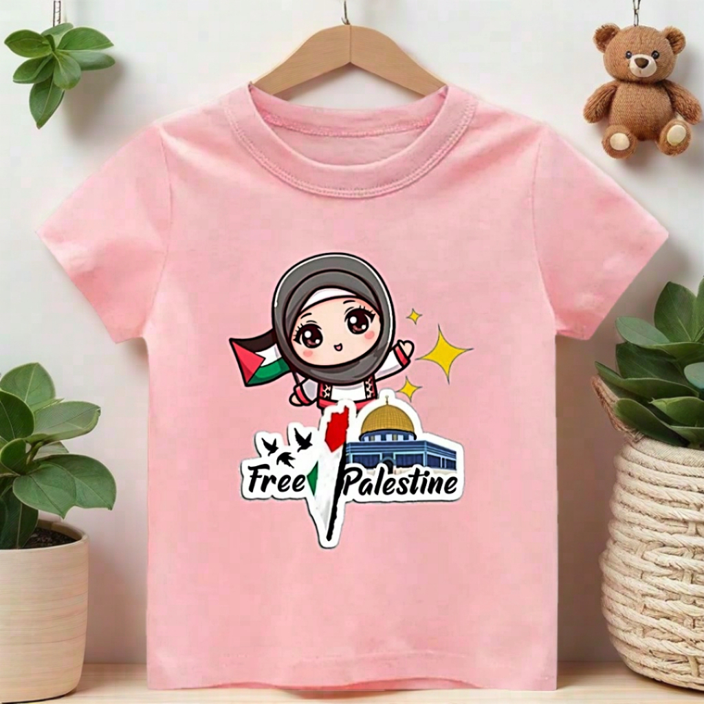 Atasan Pendek Baju Kaos Anak Perempuan Pakaian Bendera Palestina PDK Anak Cewek