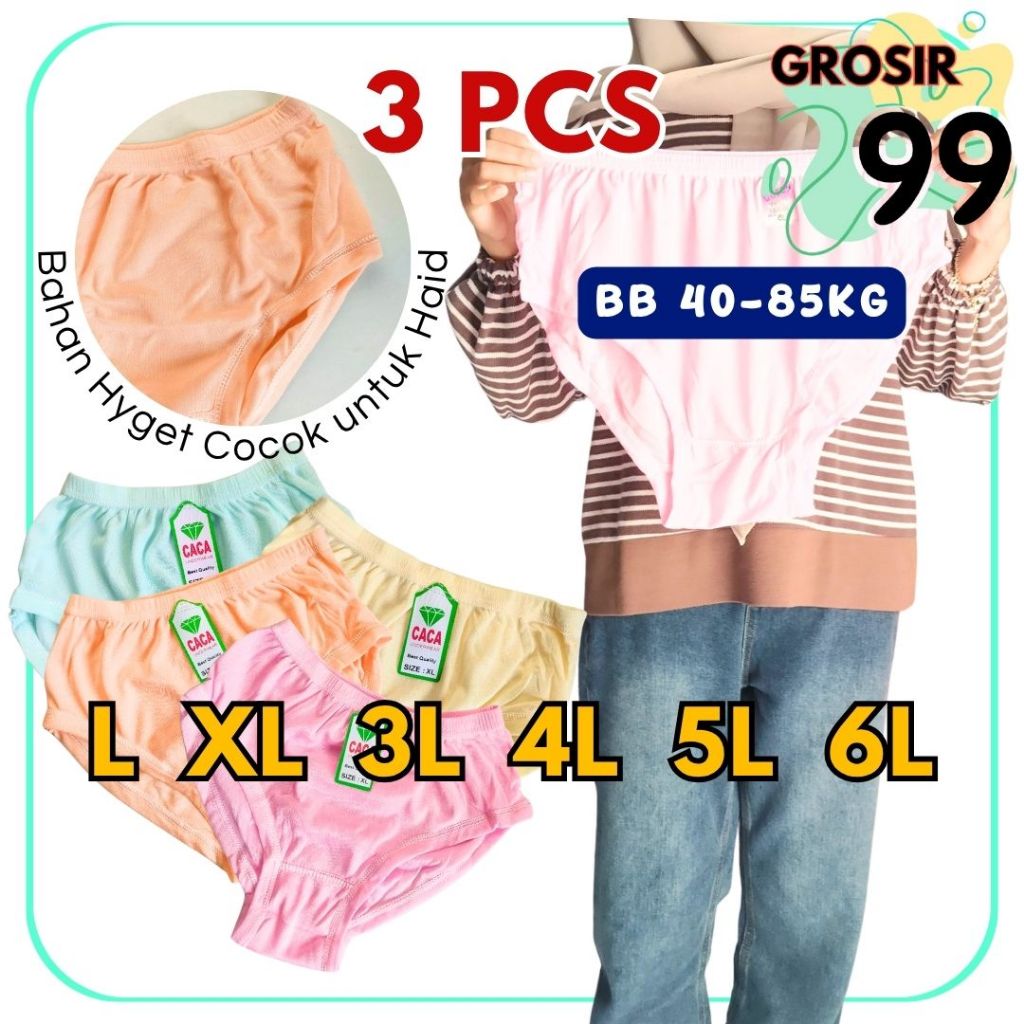 GROSIR 3 pcs Celana Dalam Jumbo Wanita 3L 4L 5L 6L CD Lusinan Grosir Haid Nifas HYGET POLOS GROSIR99